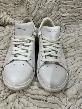 Tory Burch White Leather Low-Top Sneakers